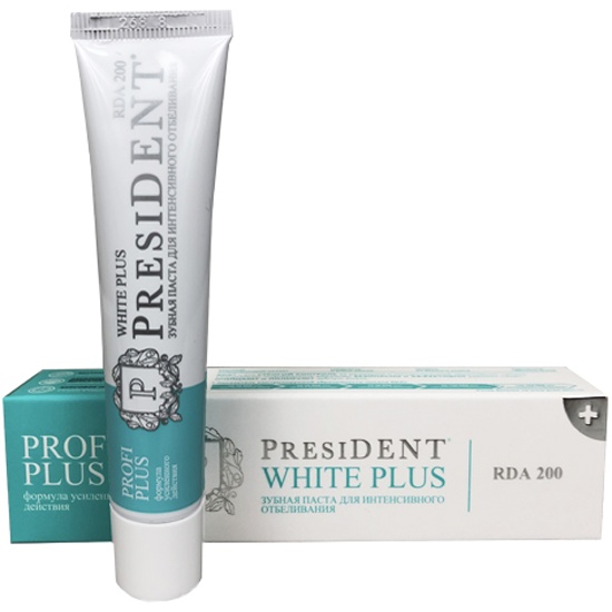 Зубная паста "WHITE PLUS" PRESIDENT PROFI PLUS (200 RDA) 50мл