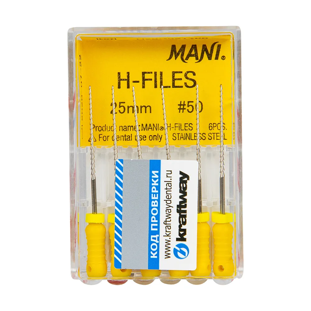 Н-Файлы Mani - корневые буравы ручн 25 мм (6 шт.), ISO - 50