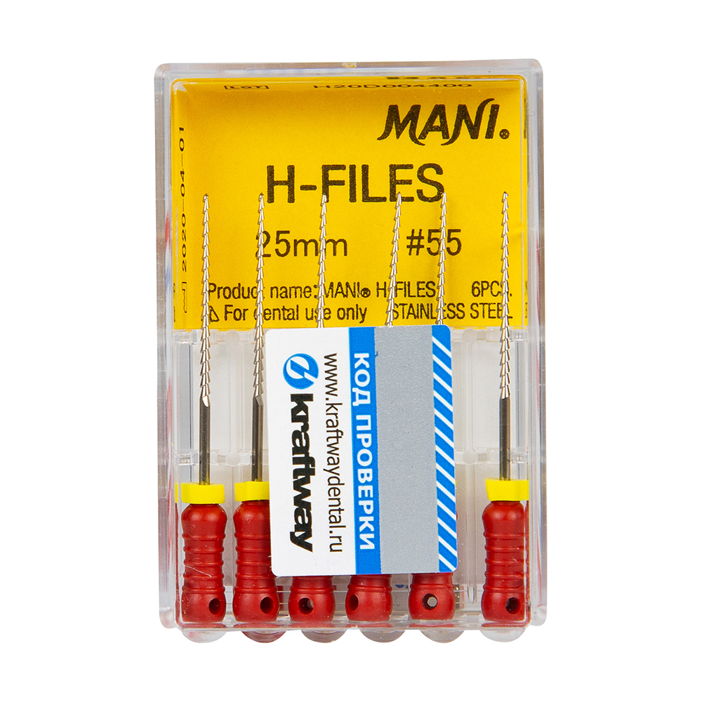 Н-Файлы Mani - корневые буравы ручн 25 мм (6 шт.), ISO - 55