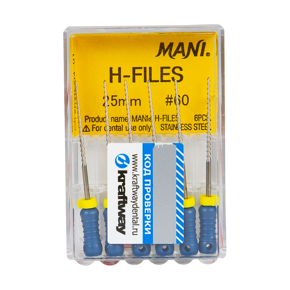 Н-Файлы Mani - корневые буравы ручн 25 мм (6 шт.), ISO - 60