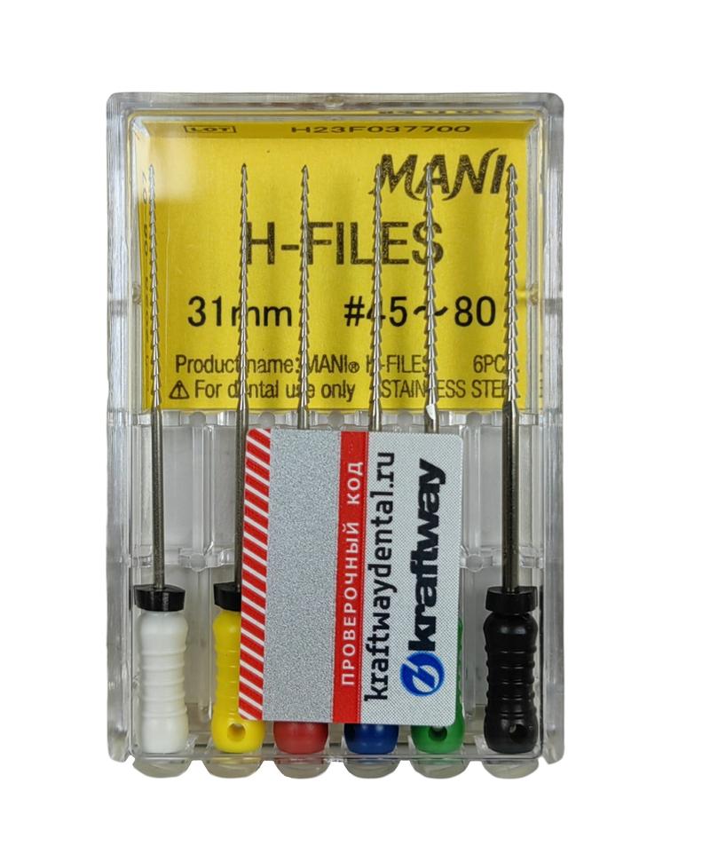 Н-Файлы Mani - корневые буравы ручн 31 мм (6 шт.), ISO - 45-80