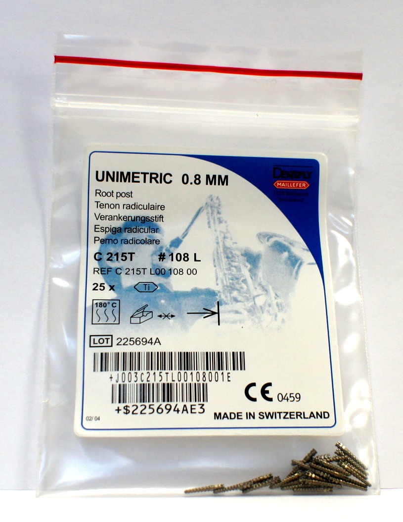 Штифты титан. Unimetric 0.8мм 108-L 25шт   DENTSPLY Maillefer