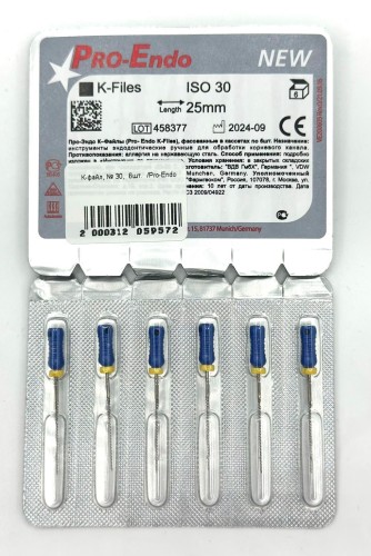 К-файлы № 30, L25мм Pro-Endo 6шт VDW