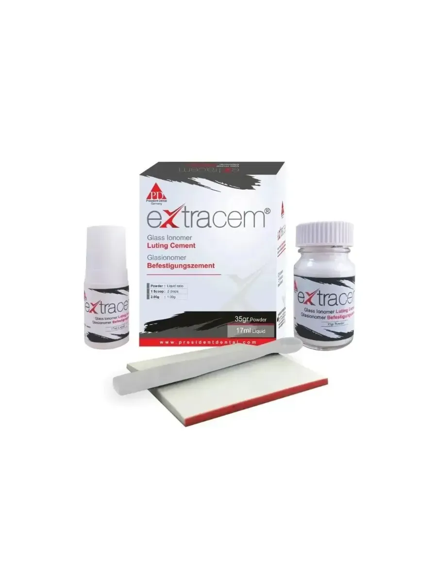 Стеклоиномерный цемент для фиксации коронок 35 гр + 17 гр Extracem President dental