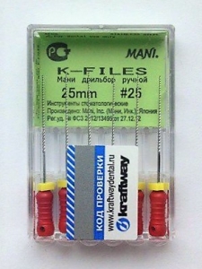 К-Файлы Mani - дрильборы ручн 25 мм. (6 шт.), ISO - 25