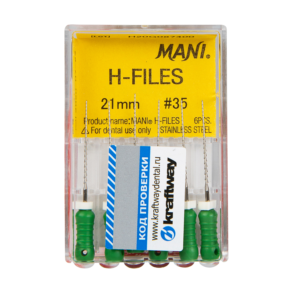 Н-Файлы Mani - корневые буравы ручн 21 мм (6 шт.), ISO - 35