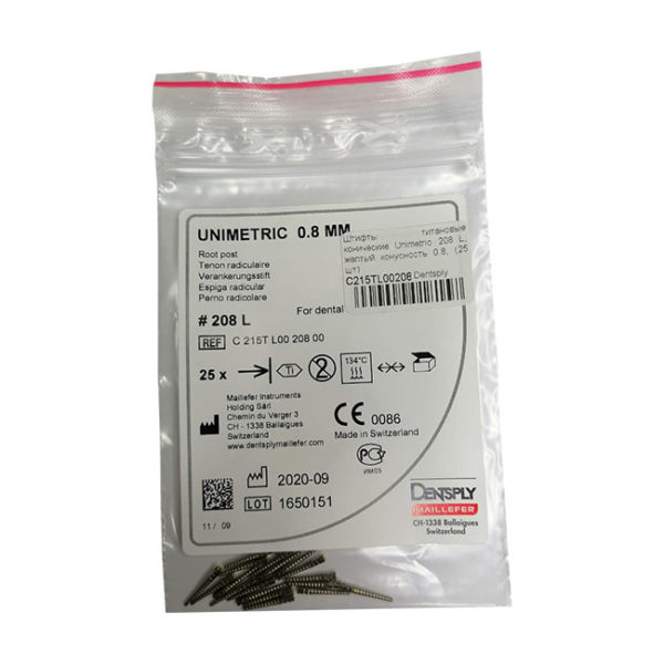 Штифты титан. Unimetric 0.8мм 208-L 25шт   DENTSPLY Maillefer