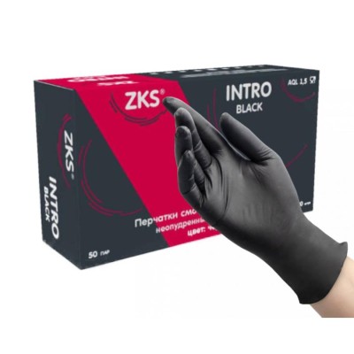 Перчатки ZKS нитриловые "Intro black" черные 50 пар