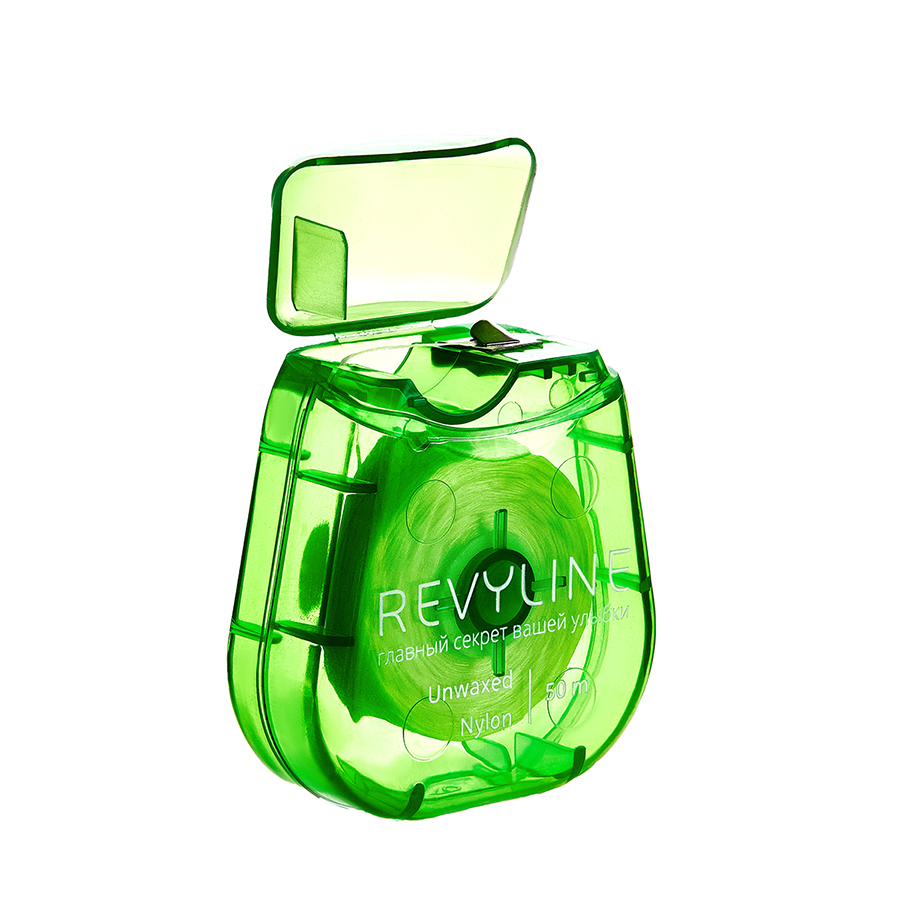Зубная нить невощеная, нейлон 50м, зеленая, Revyline