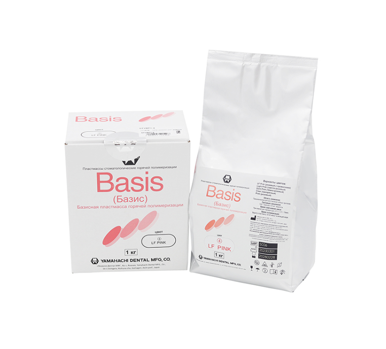 Пластмасса Basis горячей полимеризации, (порошок 1кг.), цвет LF-PINK, Yamahachi