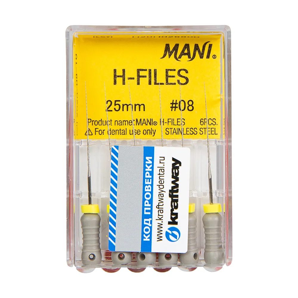 Н-Файлы Mani - корневые буравы ручн 25 мм (6 шт.), ISO - 08