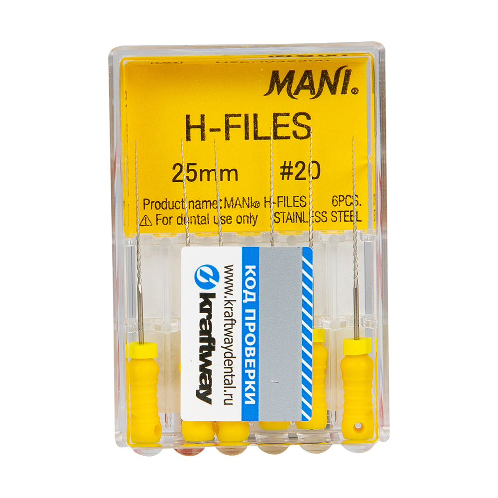 Н-Файлы Mani - корневые буравы ручн 25 мм (6 шт.), ISO - 20
