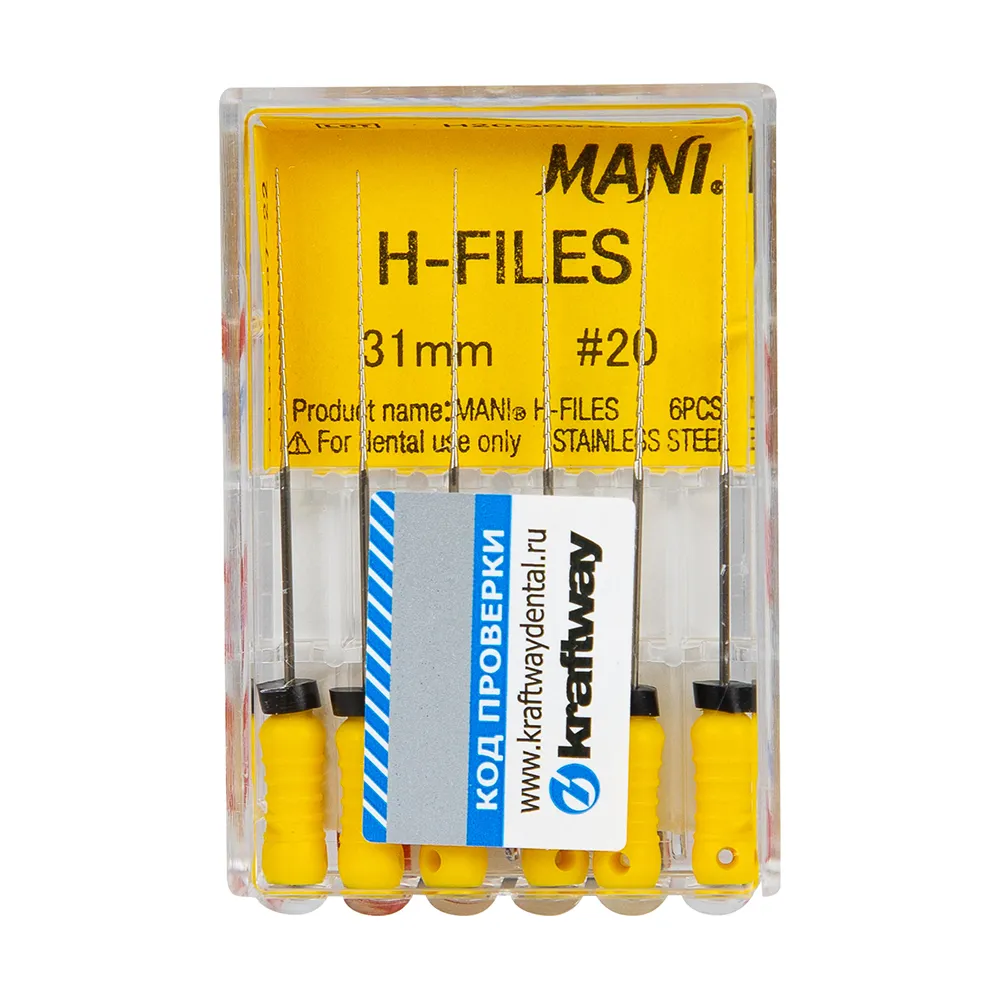 Н-Файлы Mani - корневые буравы ручн 31 мм (6 шт.), ISO - 20