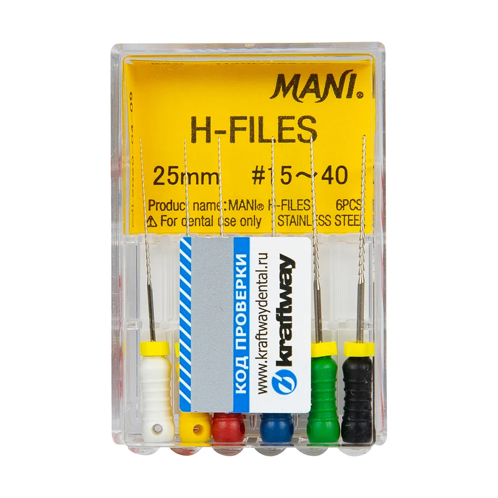 Н-Файлы Mani - корневые буравы ручн 25 мм (6 шт.), ISO - 15-40
