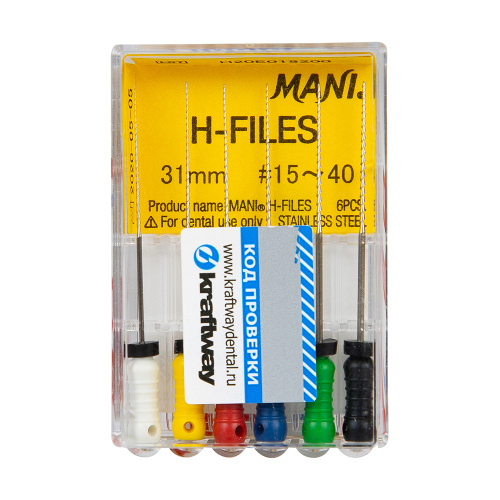 Н-Файлы Mani - корневые буравы ручн 31 мм (6 шт.), ISO - 15-40