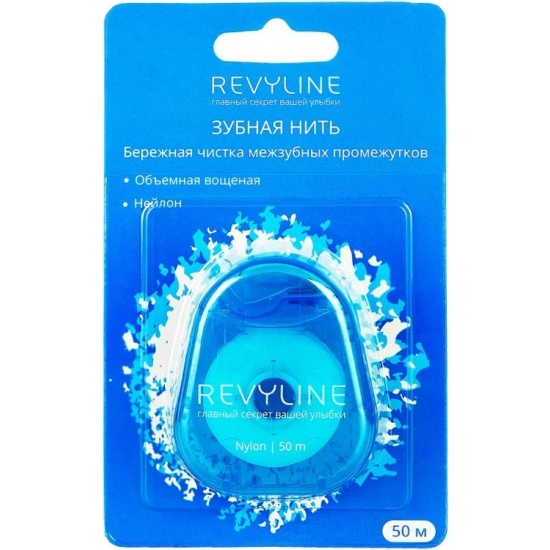 Зубная нить вощеная, нейлон 50м, синяя, Revyline
