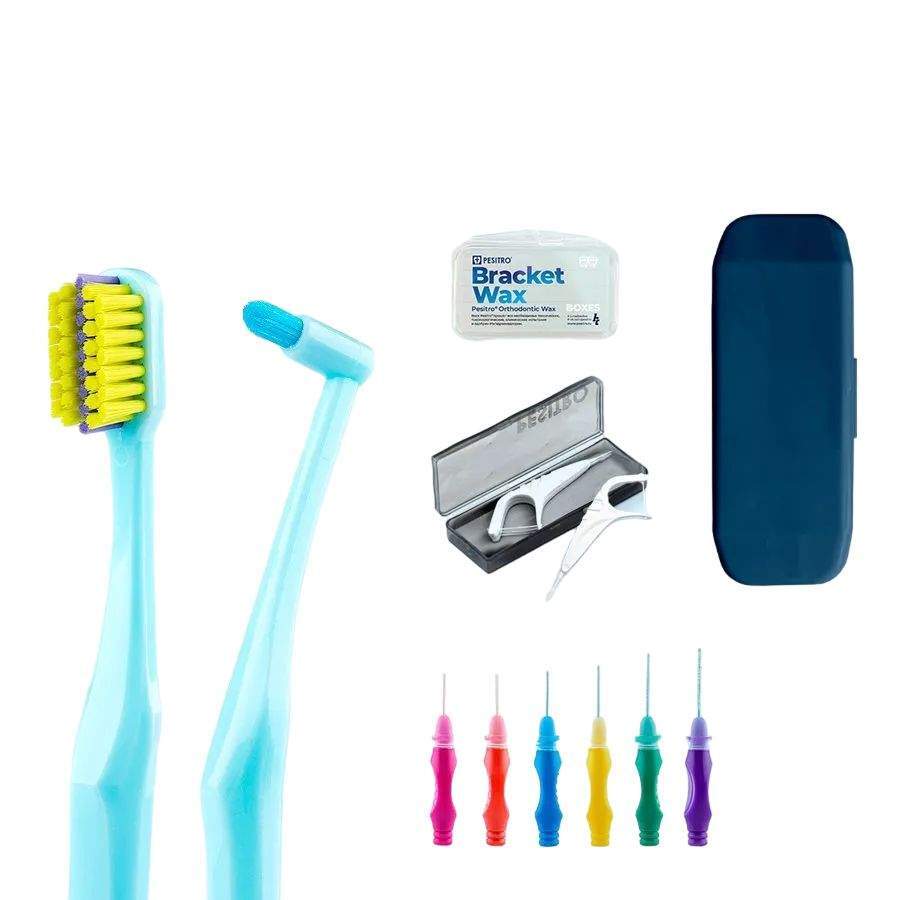 Набор Pesitro Ortho+ (щетка 6580 ultra soft ottho + щетка 1680, ершики, воск)